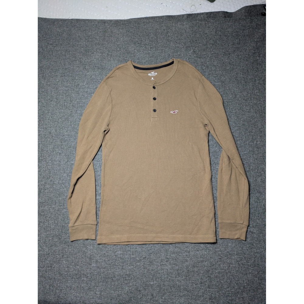 Hollister California Men's XS Tan‎ Waffle Knit Brown Long Sleeve Button Shirt